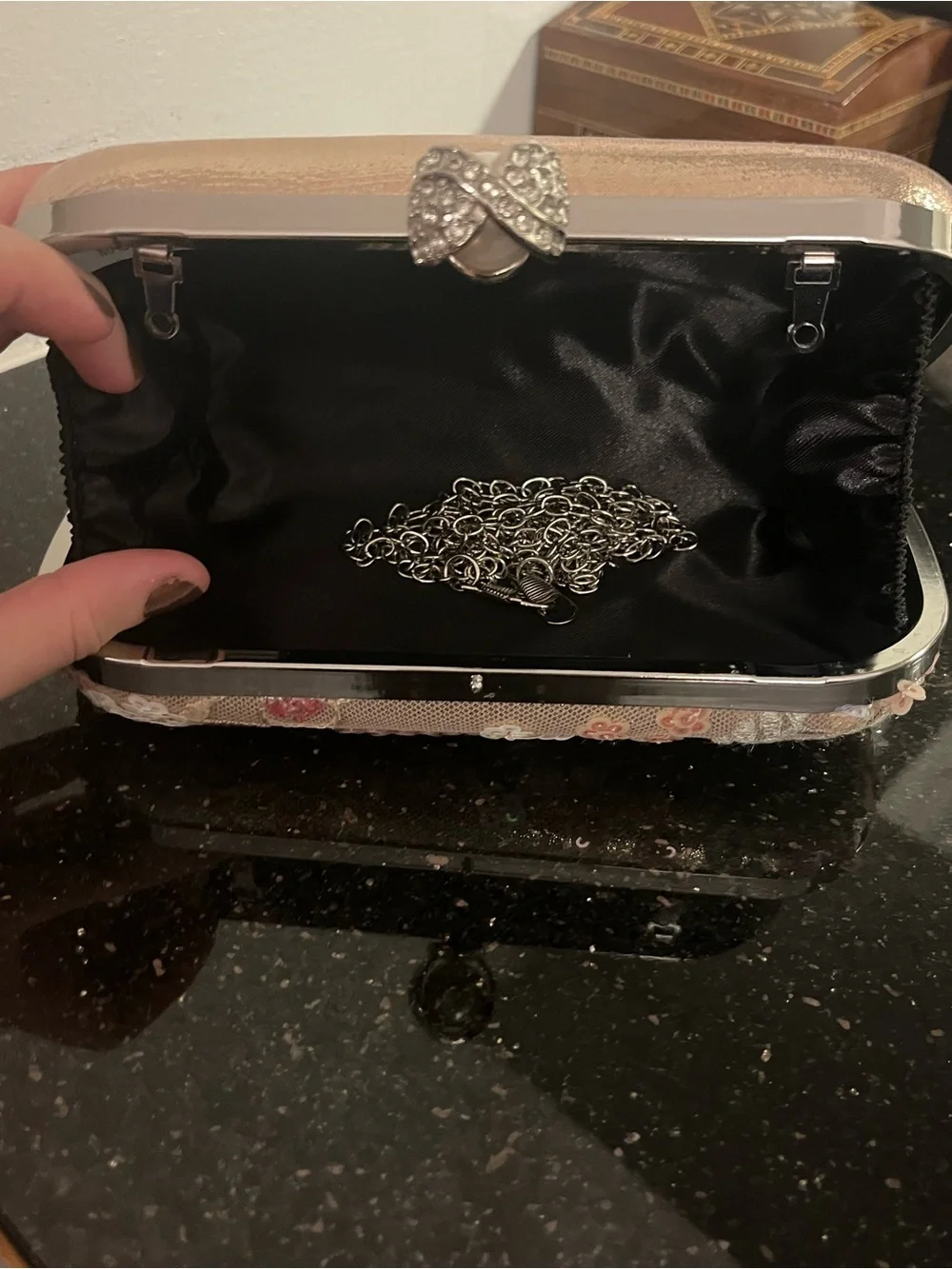 Champagne Floral Sequin Embroidered Evening Clutch